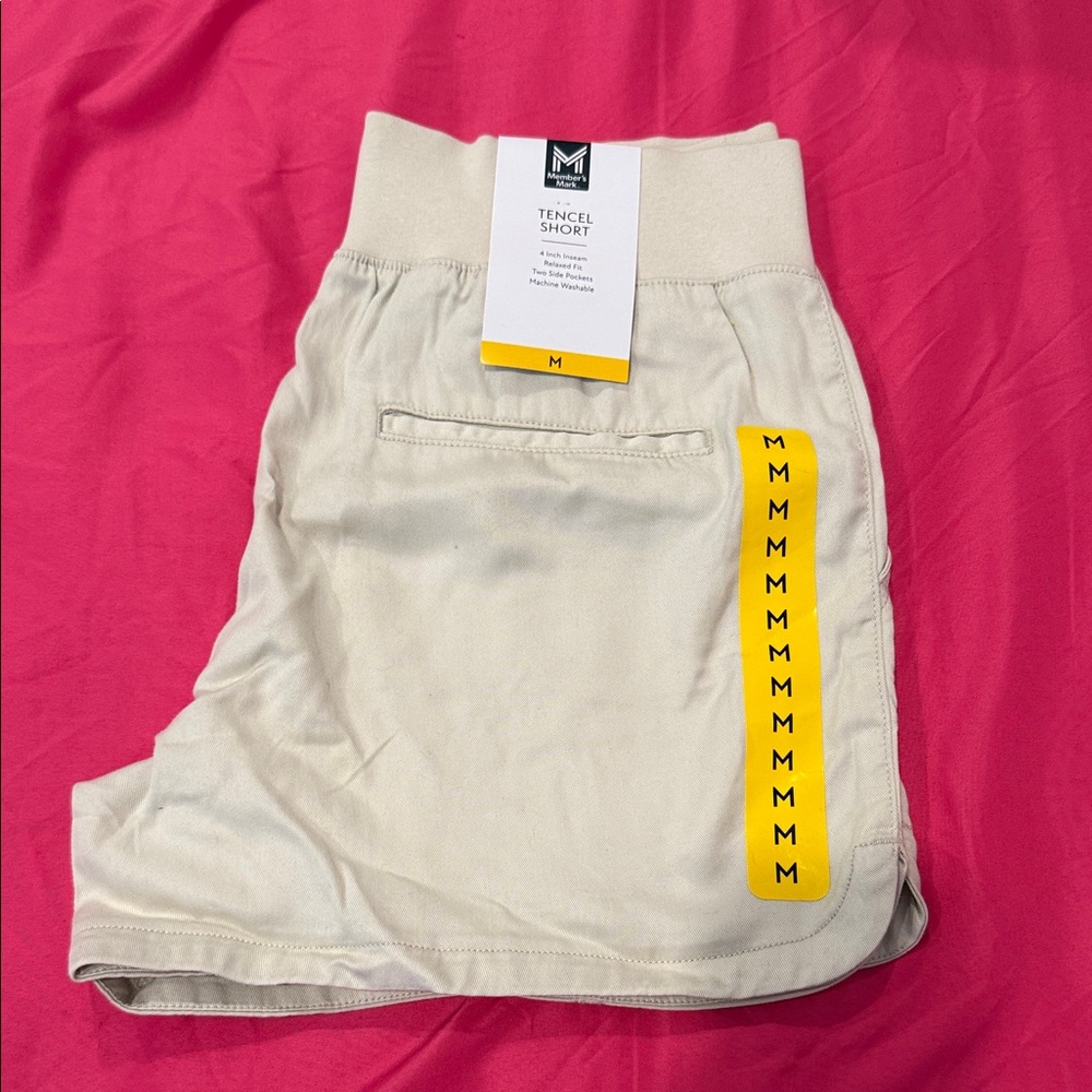 Beige Tencel Women Shorts